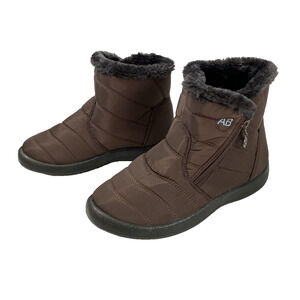 AB Snow Boots Womens Sz 10.5 EU 41 Brown Ankle Faux Fur Waterproof Flat Gorpcore